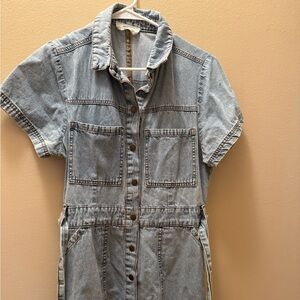 Cotton On Light Wash Denim Shirt Dress Belted Button Front Women’s L